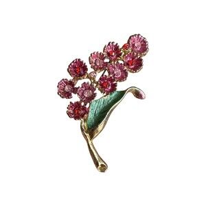Vintage Flower Brooch Rhinestone Pin Gold Tone and Pink